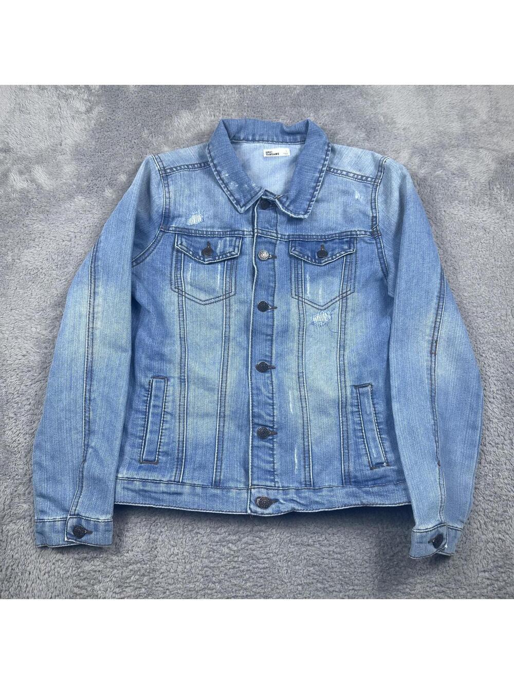 Epic Threads Denim Jacket Kids Size L Light Blue Distressed Button Front SP19
